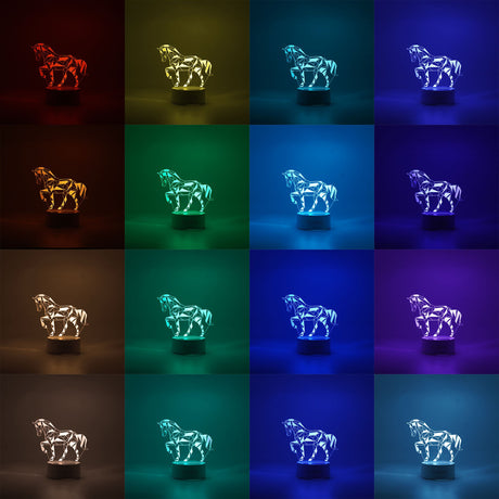 Lampa LED decorativa, Vivimall, 3D, Cal, cu telecomanda, doua moduri de alimentare USB si baterii, 20 cm inaltime, din material acril si lumina multicolora, alb - vivimall.ro