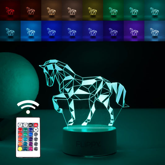 Lampa LED decorativa, Vivimall, 3D, Cal, cu telecomanda, doua moduri de alimentare USB si baterii, 20 cm inaltime, din material acril si lumina multicolora, alb - vivimall.ro