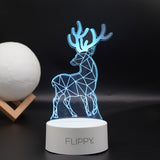 Lampa LED decorativa, Vivimall, 3D, Cerb, cu telecomanda, doua moduri de alimentare USB si baterii, 20 cm inaltime, din material acril si lumina multicolora, alb - vivimall.ro