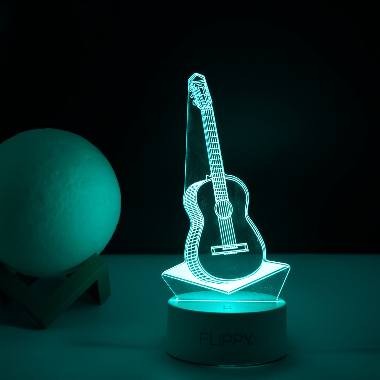 Lampa LED decorativa, Vivimall, 3D, Chitara, din material acril si lumina multicolora, alb - vivimall.ro