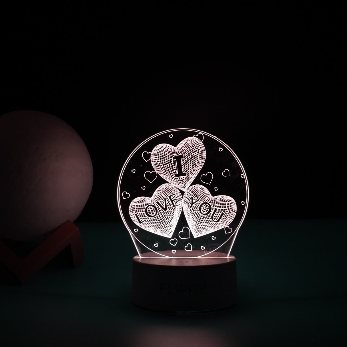 Lampa LED decorativa, Vivimall, 3D, cu text "I love you", doua moduri de alimentare USB si baterii, 20 cm inaltime, din material acril si lumina multicolora, alb - vivimall.ro