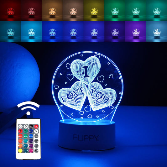 Lampa LED decorativa, Vivimall, 3D, cu text "I love you", doua moduri de alimentare USB si baterii, 20 cm inaltime, din material acril si lumina multicolora, alb - vivimall.ro