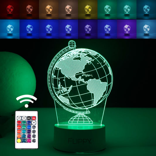 Lampa LED decorativa, Vivimall, 3D, Globul Pamantesc, doua moduri de alimentare USB si baterii, 20 cm inaltime, din material acril si lumina multicolora, alb - vivimall.ro