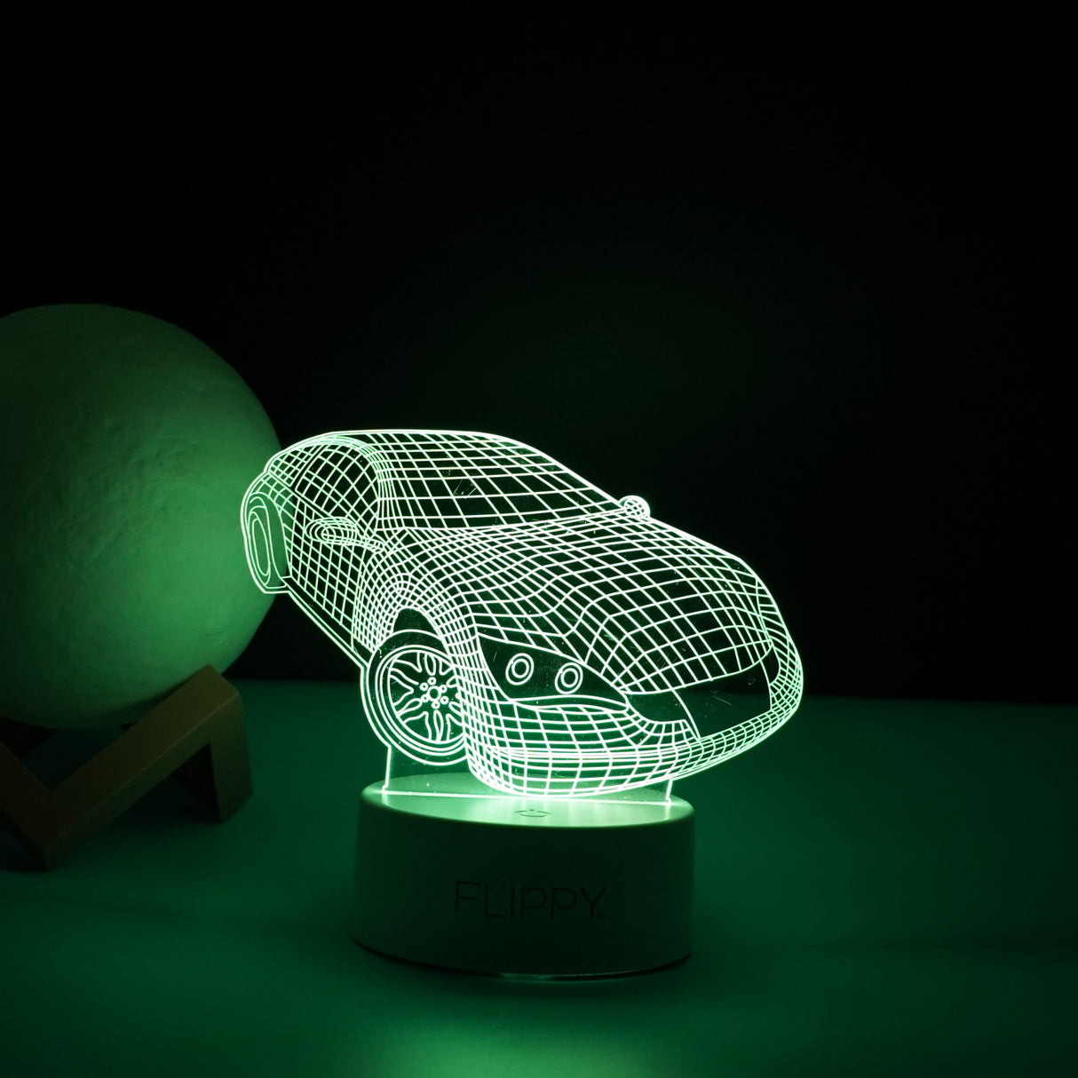 Lampa LED decorativa, Vivimall, 3D, Masina Sport, doua moduri de alimentare USB si baterii, 20 cm inaltime, din material acril si lumina multicolora, alb - vivimall.ro