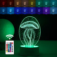 Lampă LED decorativă 3D Meduză din acril cu lumină multicoloră, bază albă, vedere frontală