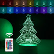 Lampă LED decorativă 3D Pom de Crăciun din acril cu lumină multicoloră, vedere frontală, bază albă