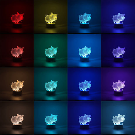 Lampa LED decorativa, Vivimall, 3D, Porcusor Gras, din material acril si lumina multicolora, alb - vivimall.ro