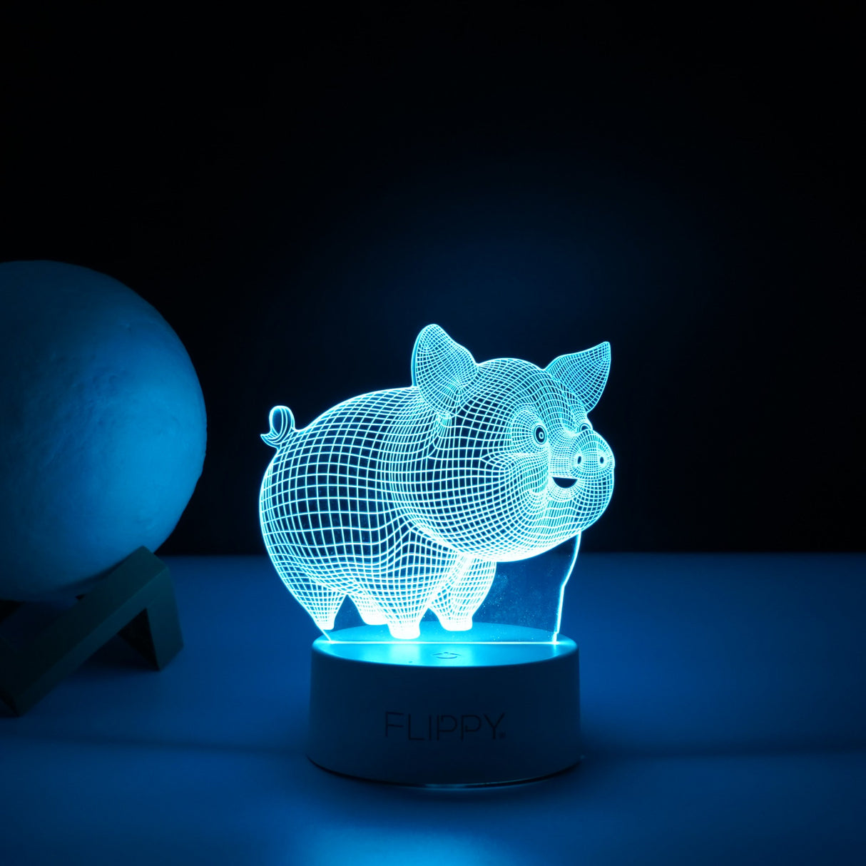 Lampa LED decorativa, Vivimall, 3D, Porcusor Gras, din material acril si lumina multicolora, alb - vivimall.ro