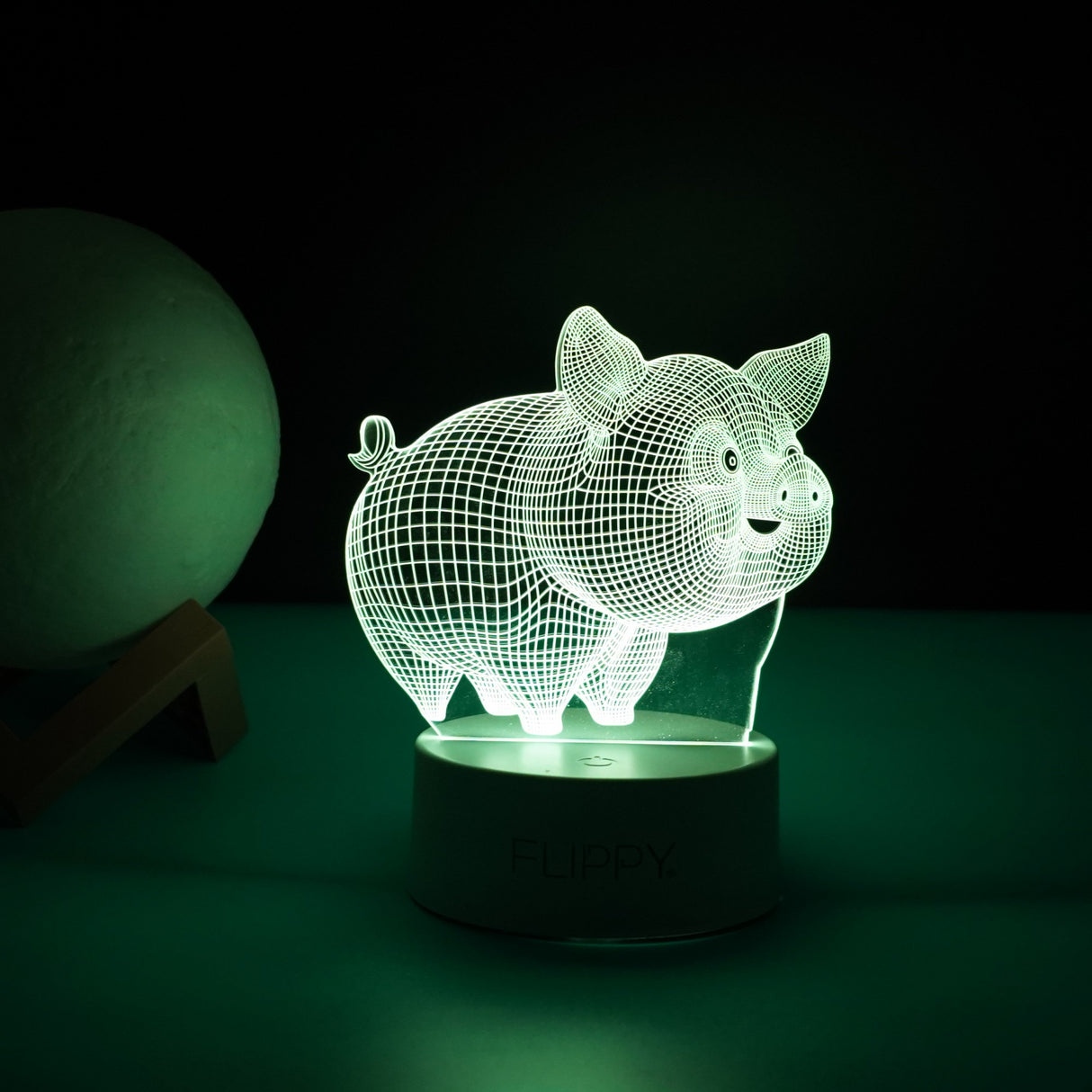 Lampa LED decorativa, Vivimall, 3D, Porcusor Gras, din material acril si lumina multicolora, alb - vivimall.ro