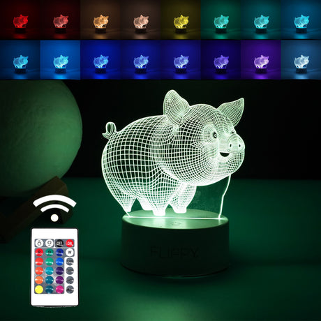 Lampa Led Decorativa, 3D, Porcusor Gras, Din Material Acril Si Lumina A, Alb - vivimall.ro