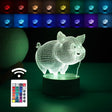 Lampă LED 3D Porcușor Gras din acril, lumină multicoloră, vedere frontală, bază albă