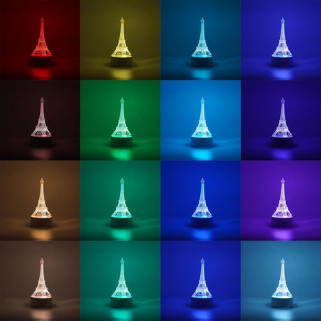 Lampa LED decorativa, Vivimall, 3D, Turnul Eiffel, din material acril si lumina multicolora, alb - vivimall.ro