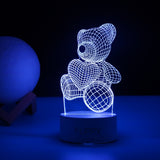 Lampa LED decorativa, Flippy, 3D, ursulet, din material acril si lumina multicolora, alb - vivimall.ro