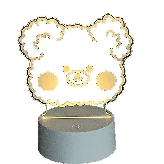 Lampa LED decorativa, Vivimall, 3D, Ursulet, din material acril si lumina multicolora, alb - vivimall.ro