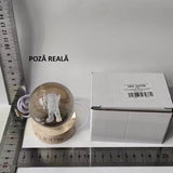 Dekoratív LED lámpa, 6 cm átmérőjű kristálygömbbel, USB tápellátás, fa állvány, világítás