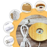 Dekoratív LED lámpa, 6 cm átmérőjű kristálygömbbel, USB tápellátás, fa állvány, világítás
