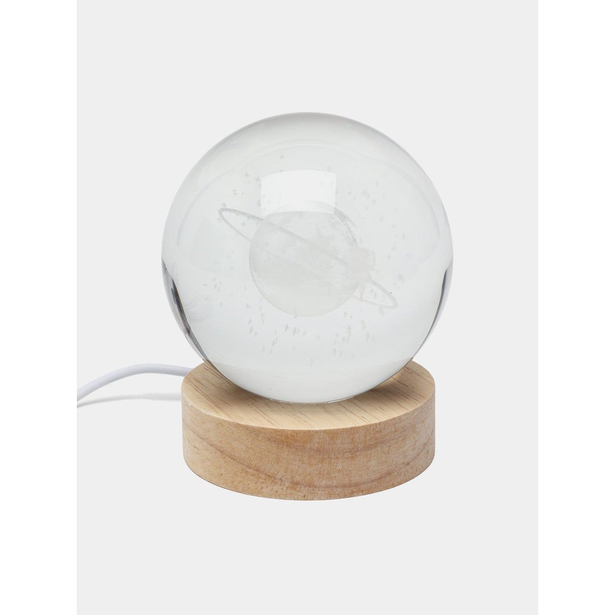 Dekoratív LED lámpa, 6 cm átmérőjű kristálygömbbel, USB tápellátás, fa állvány, világítás