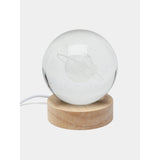 Dekoratív LED lámpa, 6 cm átmérőjű kristálygömbbel, USB tápellátás, fa állvány, világítás
