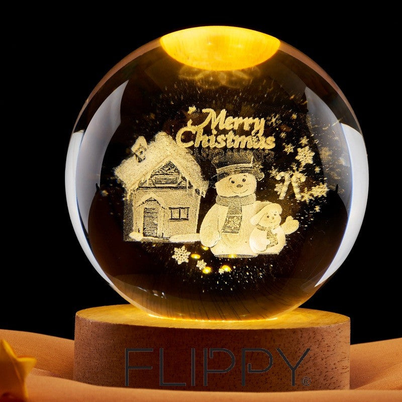 Dekoratív LED lámpa, 6 cm átmérőjű kristálygömbbel, USB tápellátás, fa állvány, világítás