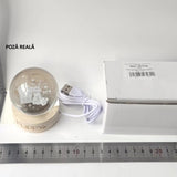 Dekoratív LED lámpa, 6 cm átmérőjű kristálygömbbel, USB tápellátás, fa állvány, világítás