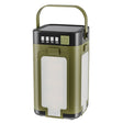 Lampă solară camping verde, felinar LED 4 laturi, vedere frontală, model IPX4 300-500lm