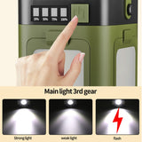 Lampa pentru Camping, Flippy, Lampa Reincarcabila Solar/Retea, Tip Felinar 4 Laturi si Lanterna in Baza, Impermeabila, 12.5 x 7 x 7 cm, Verde