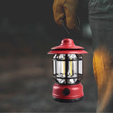 Lampă Portabilă Camping, Felinar Vintage, Cu Cârlig ABS, Iluminare 21 COB LED, Intensitate Reglabilă, 5W, Vivimall - vivimall.ro