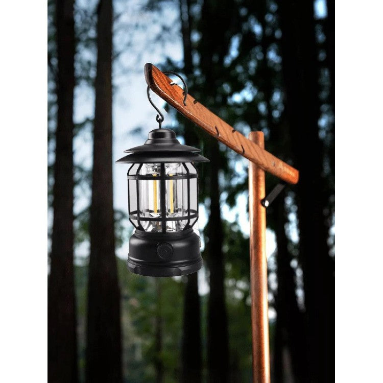 Lampă Portabilă Camping, Felinar Vintage, Cu Cârlig ABS, Iluminare 21 COB LED, Intensitate Reglabilă, 5W, Vivimall - vivimall.ro