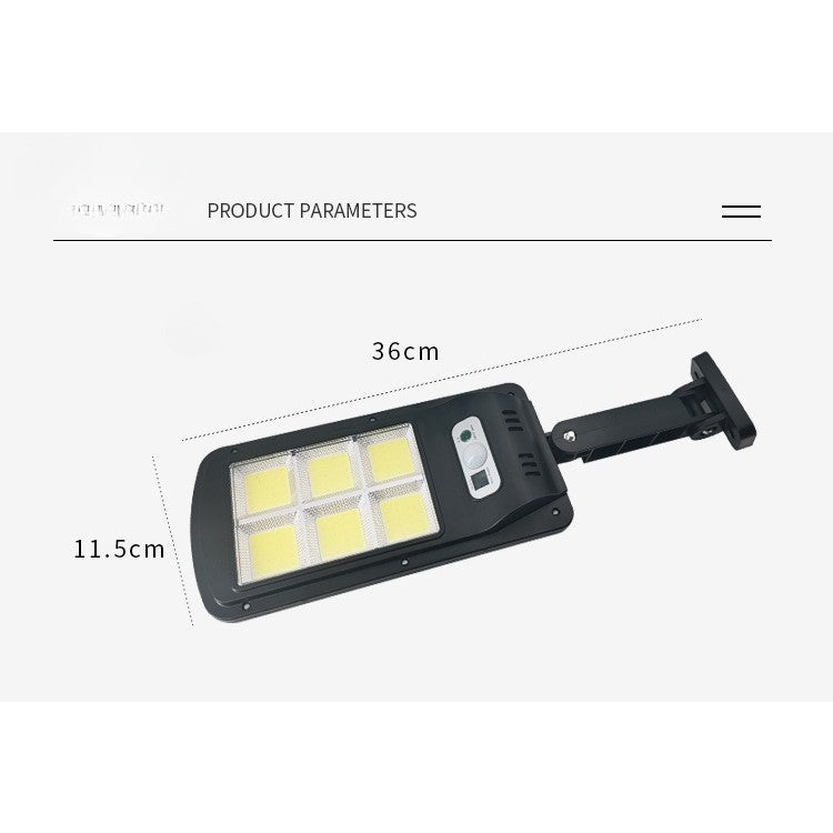 Lampa Solara De Exterior LED Vivimall, 36 cm x 11.5 cm, 2880 Lumeni 120 COB LED 24 W - echivalent 192 W bec incadescent, IP65, Senzor de Miscare, Senzor de Lumina, 6 Grile, Alb Rece - vivimall.ro