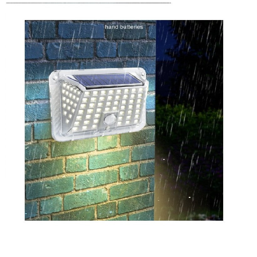 Lampa solara de perete Vivimall, 90 LED-uri SMD, senzor de miscare, IP65, 1200mAh, material ABS, lumina alb rece, alb - vivimall.ro