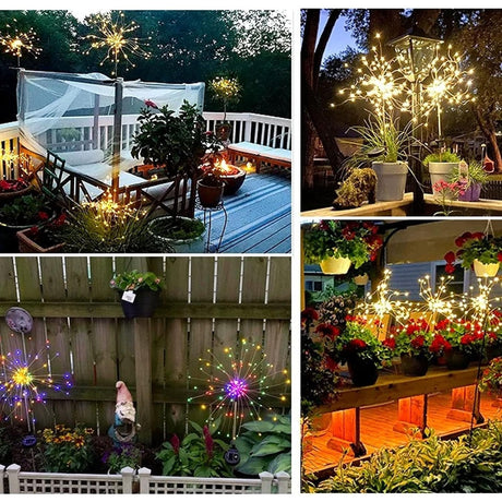 Lampa Solara, Flippy, Decor Gradina, Model Fireworks/Artificii, din Sarma de Cupru, 120 LED-uri, 55W, 90 cm, Alb Rece - vivimall.ro