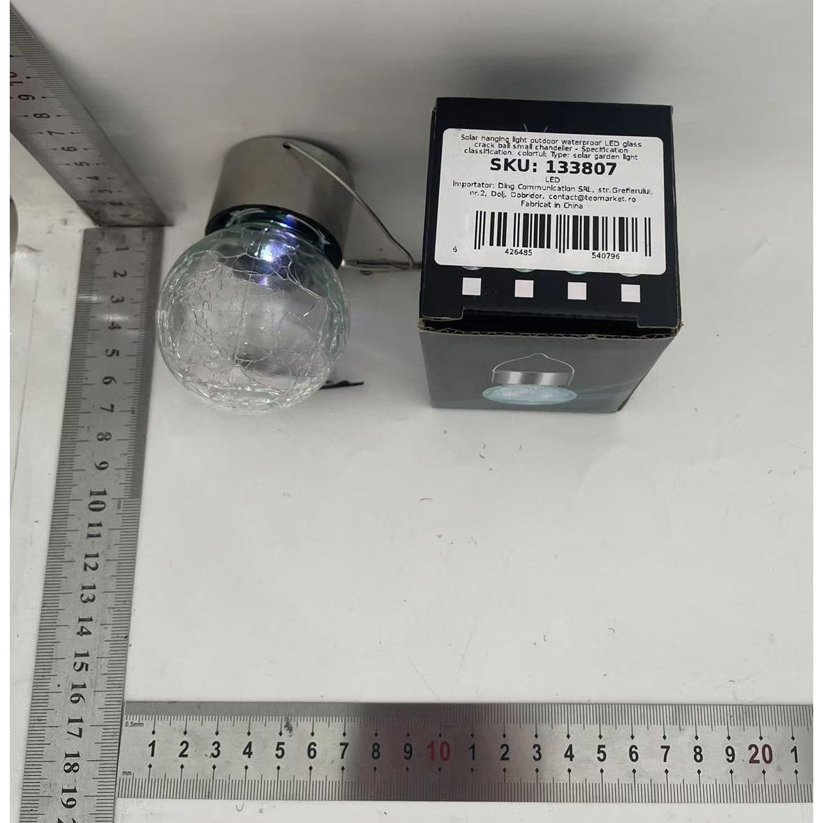 Lampa Solara Vivimall, LED, Tip Candelabru Mic, Cu Bila Din Sticla Crapata, Exterioara, Impermeabila, Iluminare 6-12 H, Multicolor - vivimall.ro