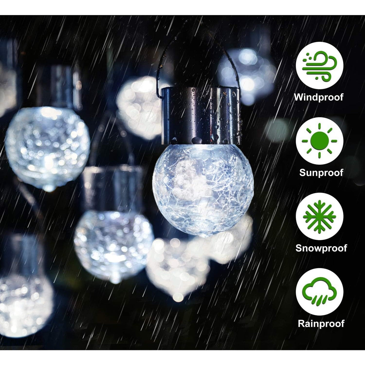 Lampa Solara Vivimall, LED, Tip Candelabru Mic, Cu Bila Din Sticla Crapata, Exterioara, Impermeabila, Iluminare 6-12 H, Alb - vivimall.ro