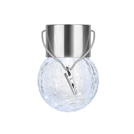 Lampa Solara Vivimall, LED, Tip Candelabru Mic, Cu Bila Din Sticla Crapata, Exterioara, Impermeabila, Iluminare 6-12 H, Alb - vivimall.ro