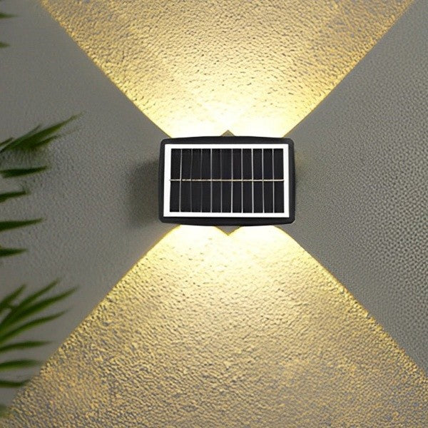 Lampa solara LED bidirectionala dreptunghiulara pentru perete Vivimall, 20.5x10 cm, 6 LED-uri, 5.5V, ABS, 500mAh, rezistent la apa IP65, alb rece - vivimall.ro