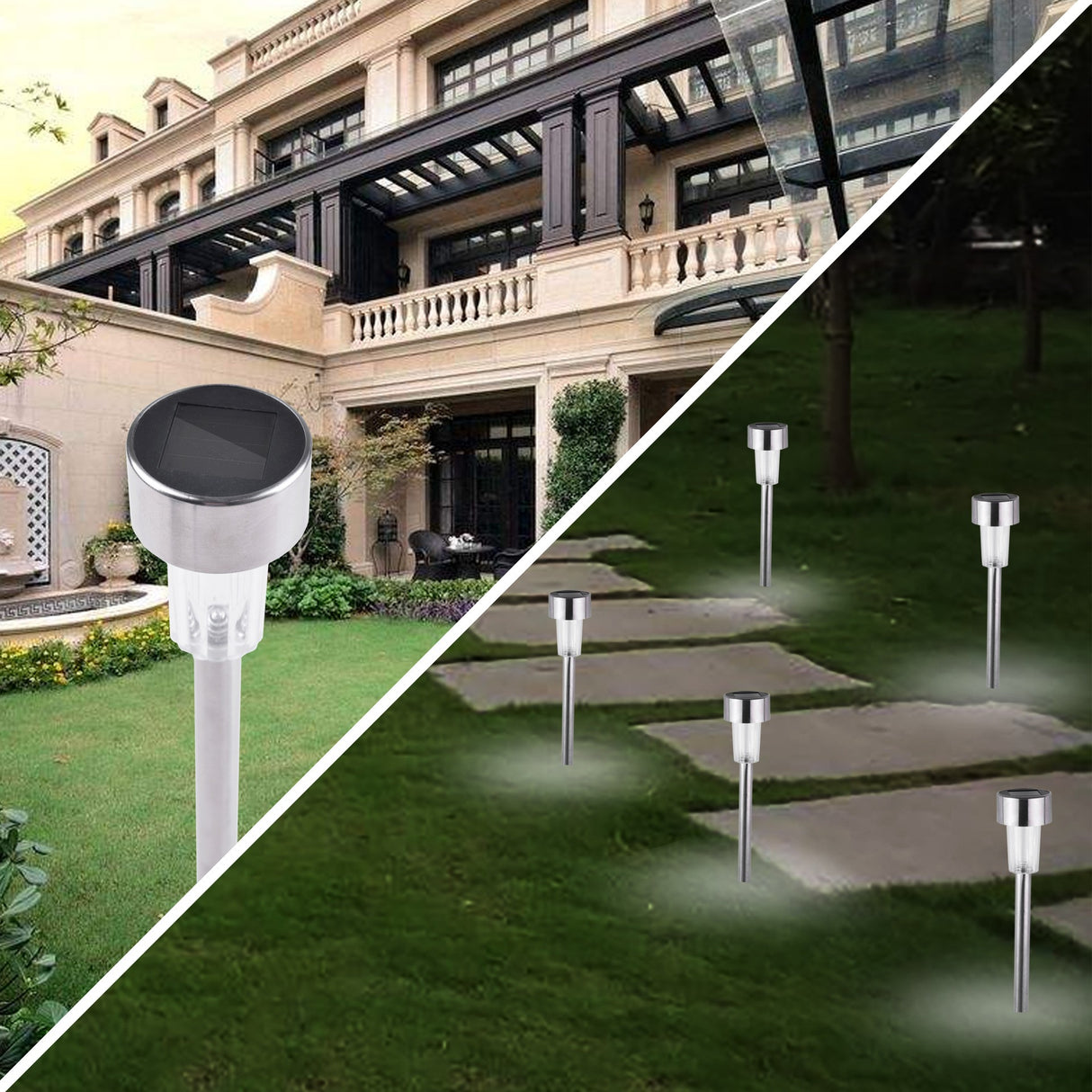 Lampa solara Led decorativa pentru gradina, Argintie, Vivimall, Lumina Multicolor - vivimall.ro