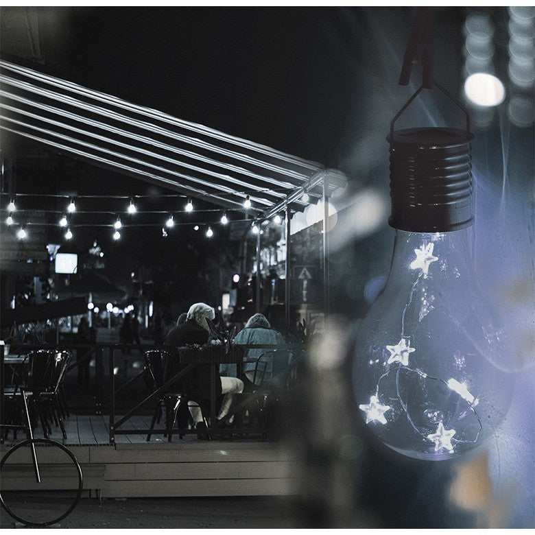Lampa Solara LED Decorativa sub forma de Bulb, pentru exterior, suspendata, IP65, Ultron Transparent, lumina rece, Vivimall - vivimall.ro