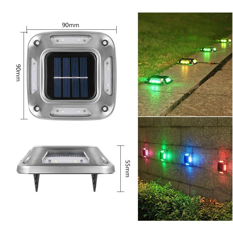 Lampa solara LED pentru gradina Vivimall, 8 LED-uri, prindere de perete sau impamantare, IP65, forma patrat, material ABS si Policarbonat, 9 x 9 cm, baterie 1.2V, 600 mah, multicolor - vivimall.ro