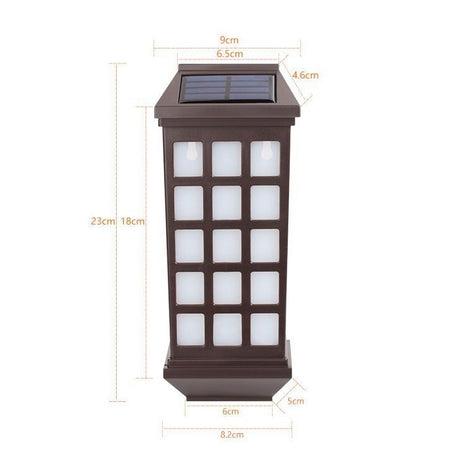 Lampa solara LED tip Felinar pentru perete Vivimall, Set din 2 Buc, 23 x 9 cm, 1.2V, ABS, 600mAh, Rezistent la Apa, Tip lumina alb cald, Maro - vivimall.ro