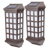 Lampa solara LED tip Felinar pentru perete Vivimall, Set din 2 Buc, 23 x 9 cm, 1.2V, ABS, 600mAh, Rezistent la Apa, Tip lumina alb cald, Maro - vivimall.ro