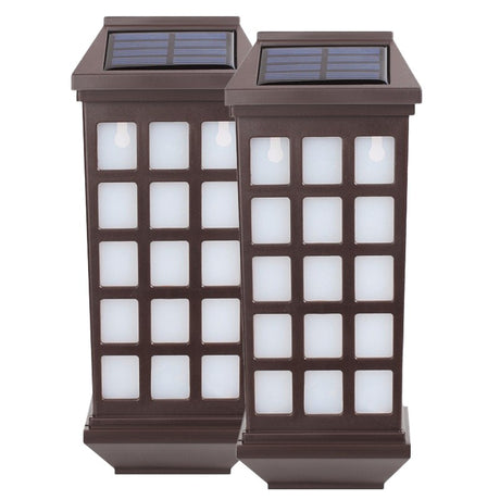 Lampa solara LED tip Felinar pentru perete Vivimall, Set din 2 Buc, 23 x 9 cm, 1.2V, ABS, 600mAh, Rezistent la Apa, Tip lumina alb cald, Maro - vivimall.ro