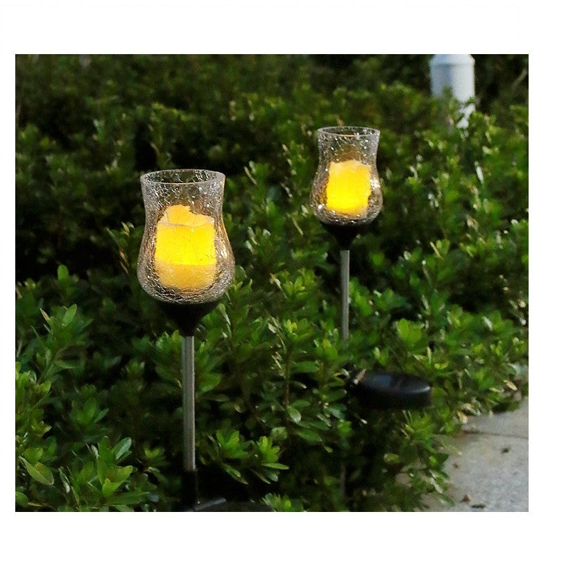 Lampa solara LED tip Lalea pentru gradina Vivimall, inaltime 55 cm,  material sticla si ABS, 2V, ABS, 600mAh, alb cald - vivimall.ro
