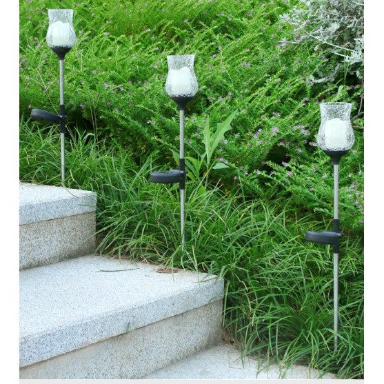 Lampa solara LED tip Lalea pentru gradina Vivimall, inaltime 55 cm,  material sticla si ABS, 2V, ABS, 600mAh, alb cald - vivimall.ro