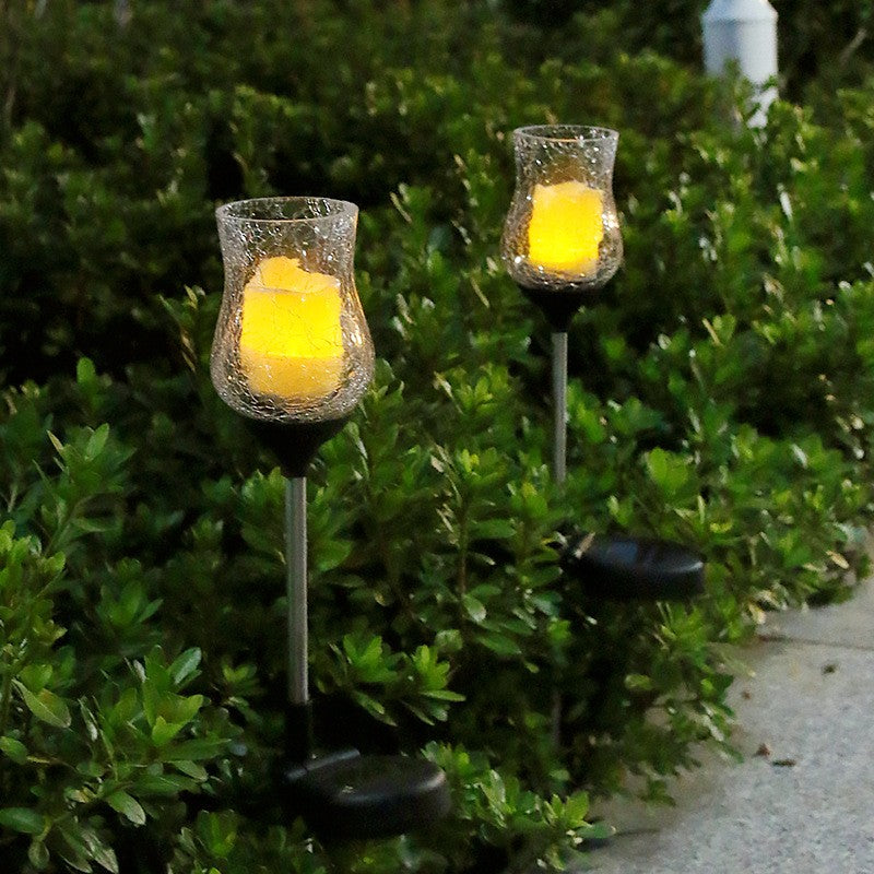 Lampa solara LED tip Lalea pentru gradina Vivimall, inaltime 55 cm,  material sticla si ABS, 2V, ABS, 600mAh, alb cald - vivimall.ro