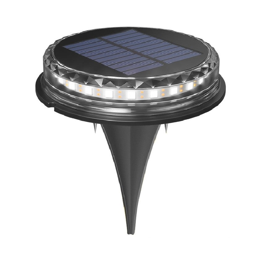 Lampa solara LED tip spot pentru gradina Vivimall, 8 LED-uri, material ABS si Policarbonat, baterie 1.2V, 600mah, 12 x 13.5 cm, alb rece - vivimall.ro