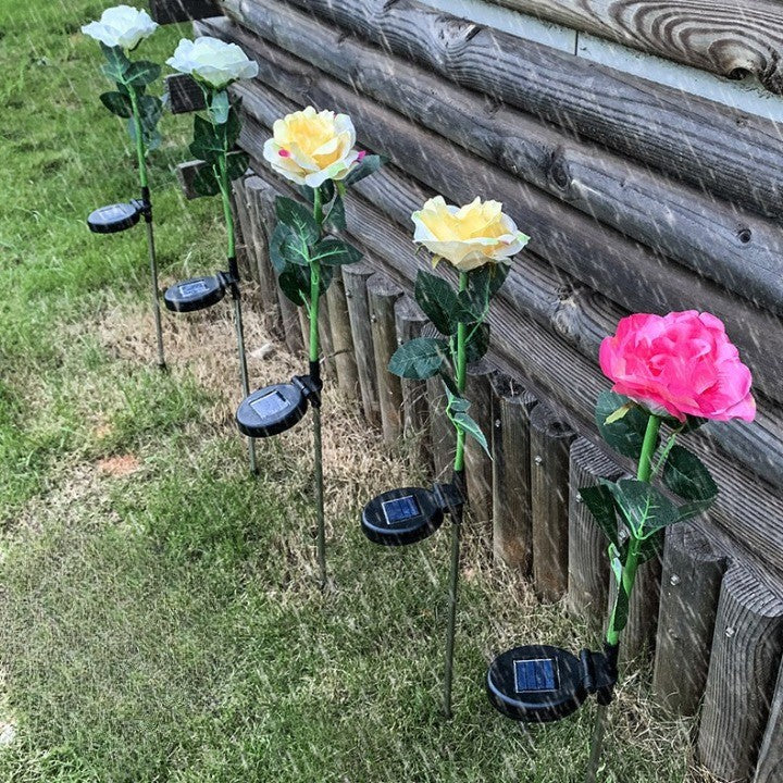 Lampa Solara LED tip Trandafir cu o floare pentru Gradina, Inaltime 75 cm, Vivimall - vivimall.ro