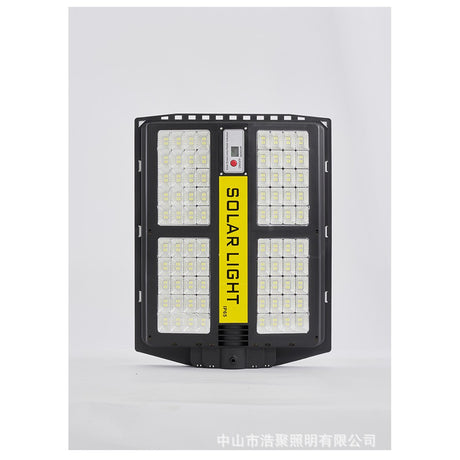 Lampa solara stradala Vivimall, cu telecomanda, senzor de miscare si lumina, suport prindere, 280 LED-uri, IP65, ABS, 12AH, 500W, temperatura culoare 6500K, 44.5x37.7x6.6 cm, autonomie 10-12 ore, negru - vivimall.ro