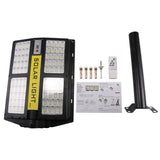 Lampa solara stradala Vivimall, cu telecomanda, senzor de miscare si lumina, suport prindere, 280 LED-uri, IP65, ABS, 12AH, 500W, temperatura culoare 6500K, 44.5x37.7x6.6 cm, autonomie 10-12 ore, negru - vivimall.ro