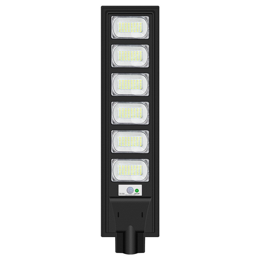 Lampa solara stradala Vivimall, cu telecomanda, senzor de miscare si lumina, suport prindere, 288 LED-uri, IP65, ABS, 15AH, 300W, temperatura culoare 6500K, 79x18.8x5 cm, autonomie 10-12 ore, negru - vivimall.ro