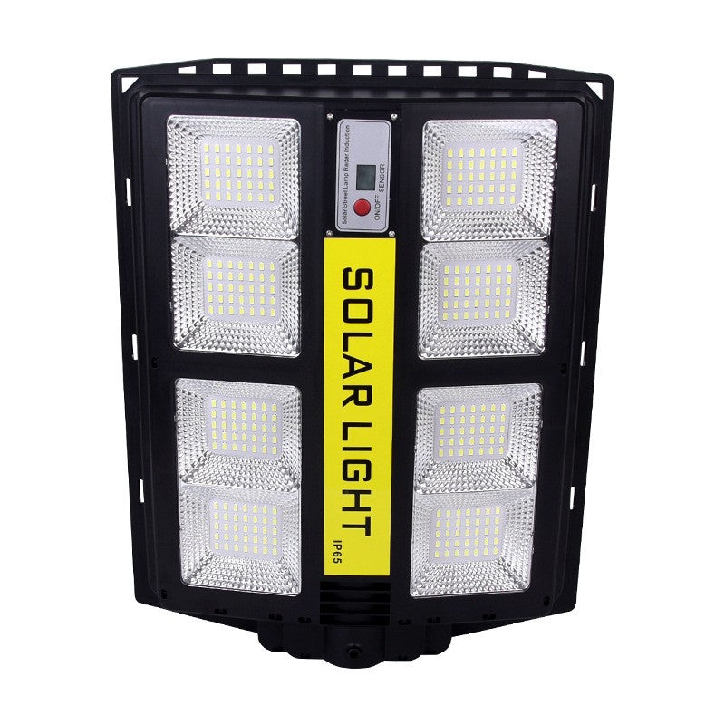 Lampa solara stradala Vivimall, cu telecomanda, senzor de miscare si lumina, suport prindere, 720 LED-uri, IP65, ABS, 15AH, 500W, temperatura culoare 6500K, 44.5x34.7x6.6 cm, autonomie 10-12 ore, negru - vivimall.ro